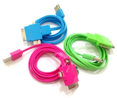 4 in 1 Lightning, 30pin, Micro, USB 3.0 Flat Cable 1m