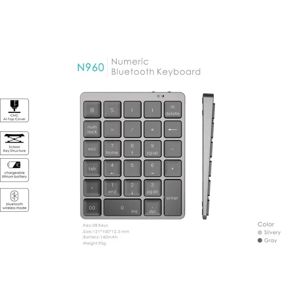 Wireless Number Keyboard 35 Key rechargeable