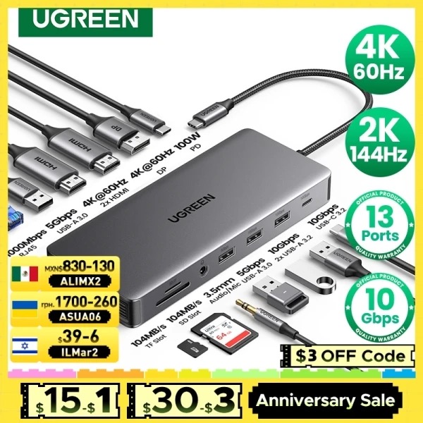 UGREEN 13-in-1 USB-C HUB Triple Display 4K