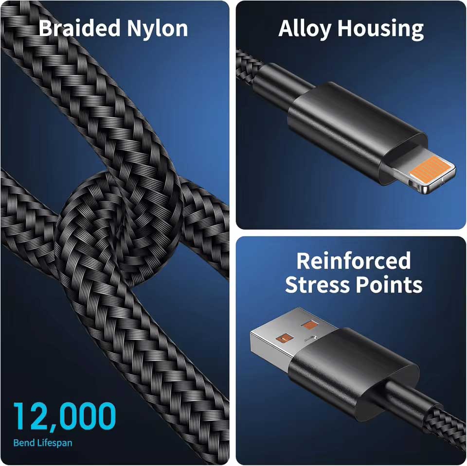 Black Nylon Braided Data Cable Suitable for iPhone