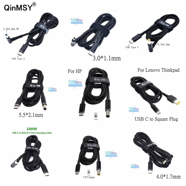 1.5M 100W PD USB Type C To Notebook Laptop AC Power Supply DC Adapter Charger Cable