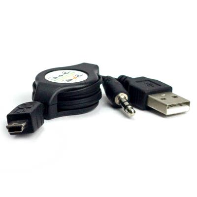 MiniUSB + 3.5mm Audio USB Charging Retractable Cable 80cm